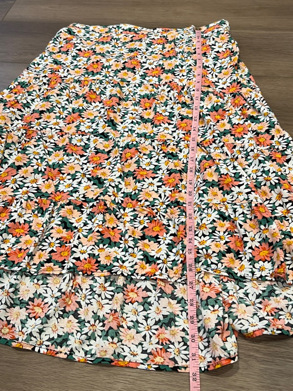Pretty Garden Floral Daisy Ho-Low Hem Midi Skirt Elastic Waist Size L Colorful - Picture 6 of 14